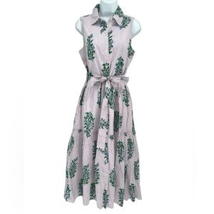 J.Crew Floral Stripe Sleeveless Collared Tiered Cotton Midi Shirt Dress - Size 4